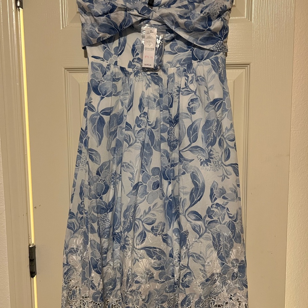 White House Black Market Blue Floral Strapless Dress